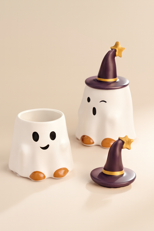 Ghost Ceramic Mug with Lid – Coffee, Tea & Milk Cup