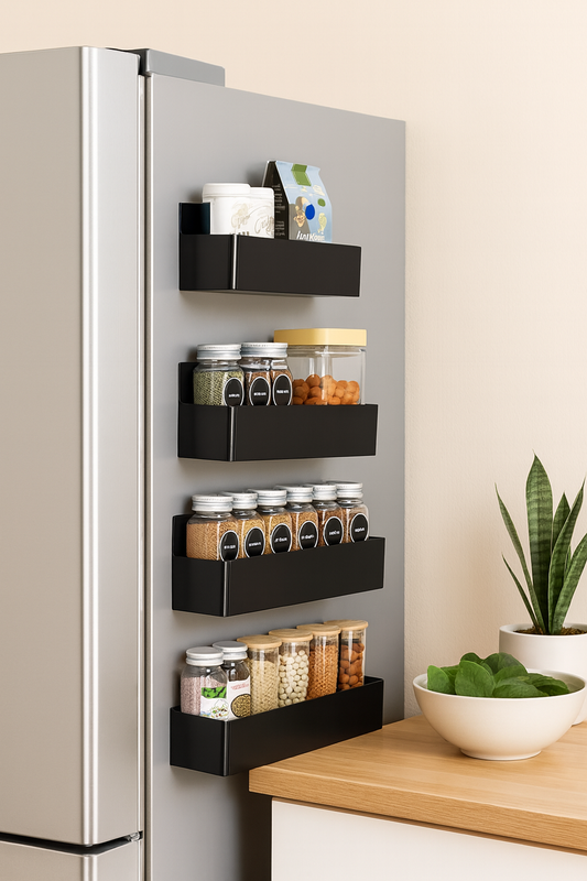 Magnetic Fridge Spice Rack – Set of 4 Storage Shelves