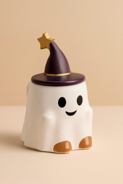 Ghost Ceramic Mug with Lid – Coffee, Tea & Milk Cup